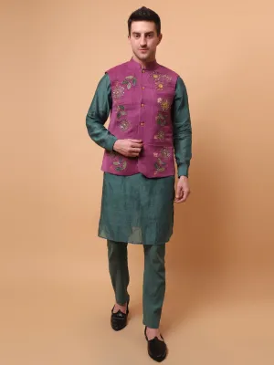 Aari Zardozi & Patch Work Men Kurta Set - Green