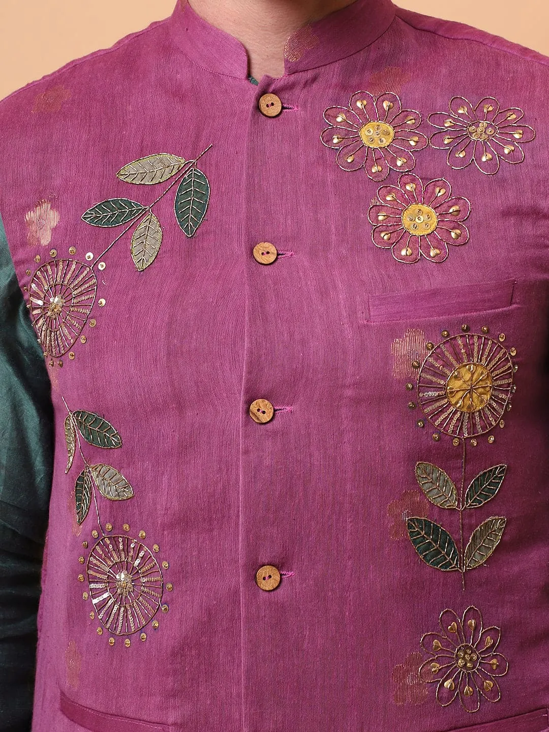 Aari Zardozi & Patch Work Men Kurta Set - Green