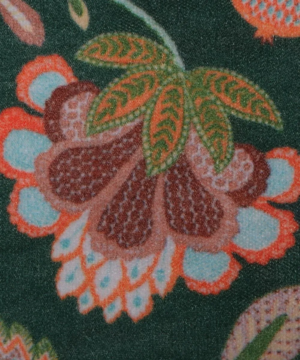 Bottle Green Colour Floral Digital Print Velvet Fabric
