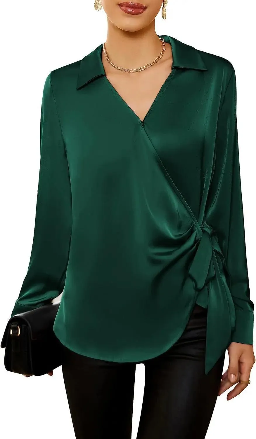 Design Sense Commuting Elegant Beautiful High Sense Waist Trimming Lace Up Long Sleeve Shirt elegant long sleeve shirt