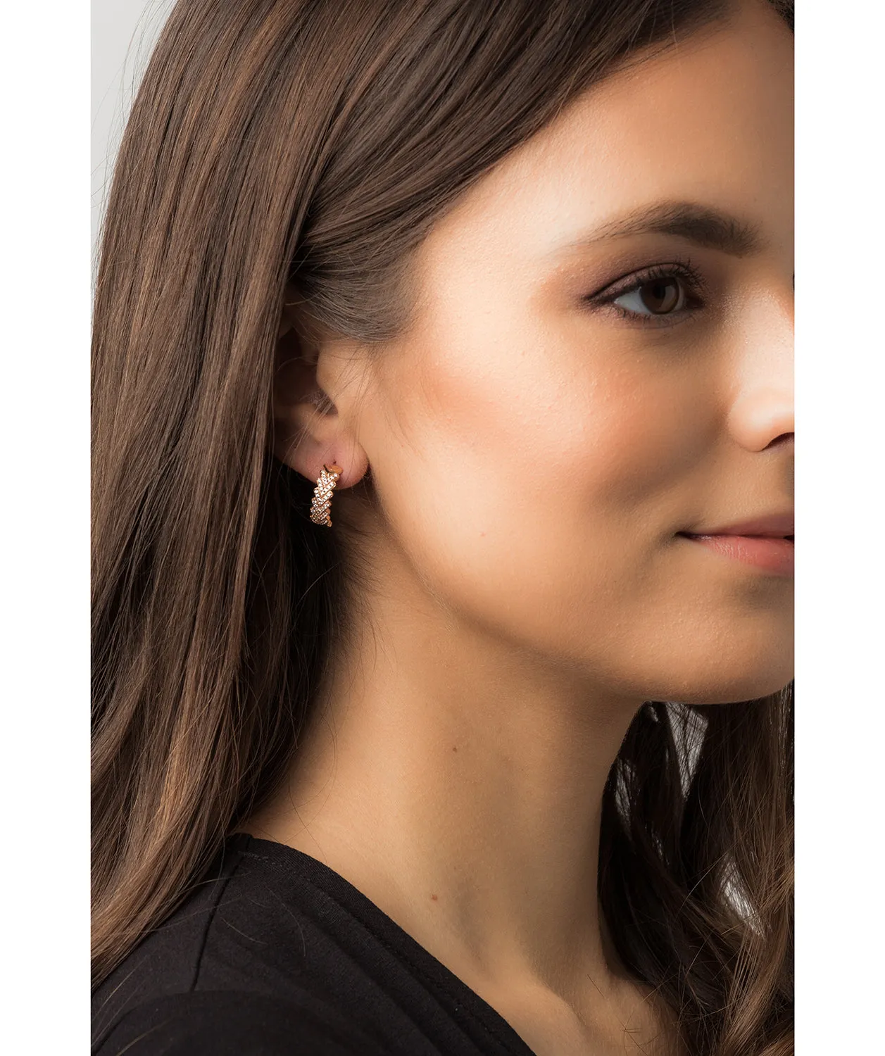 Gift Packaged 'Haller' 18ct Rose Gold Plated 925 Silver & Cubic Zirconia Semi Circle Hoop Stud Earrings