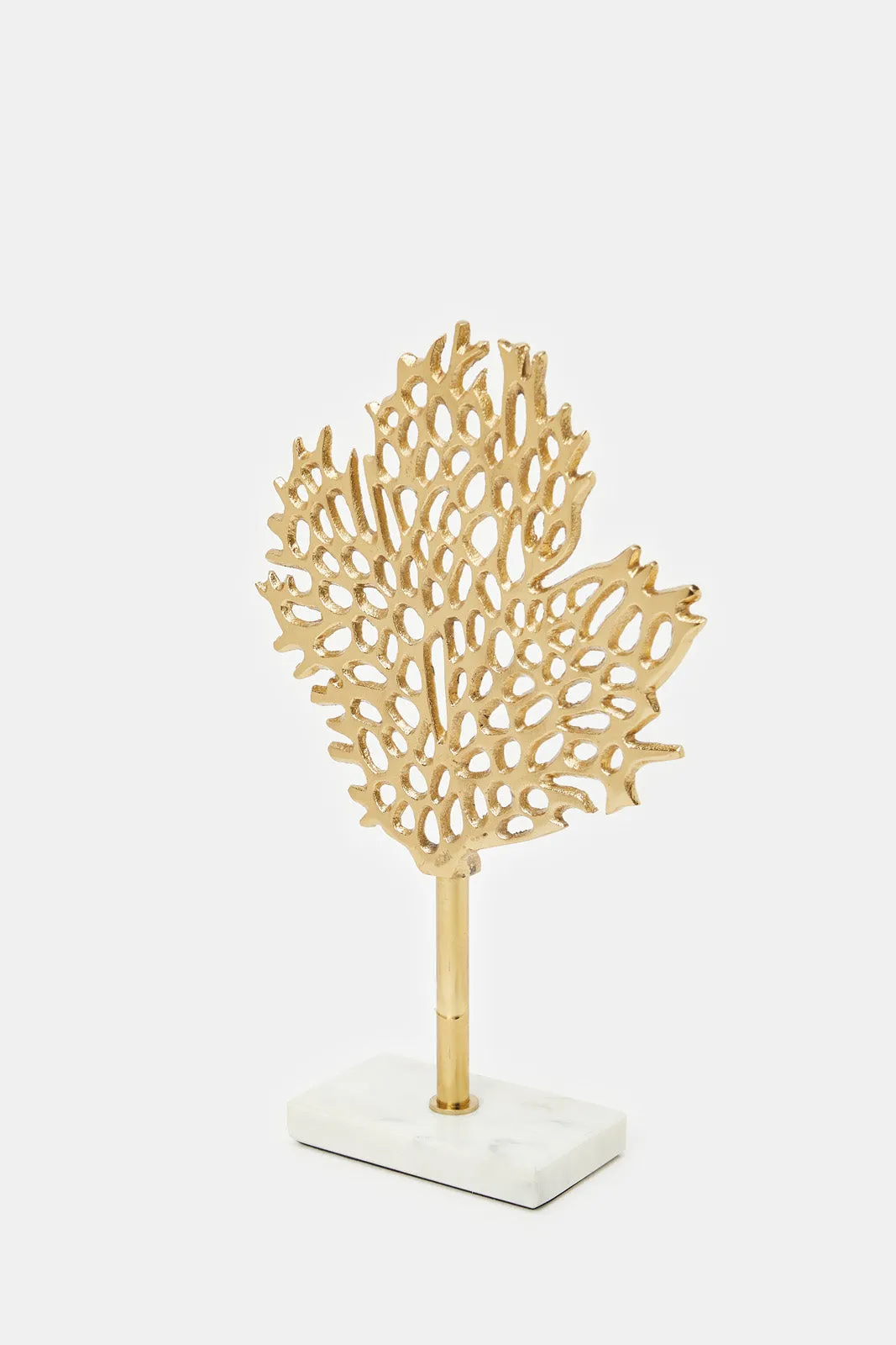 Gold Decorative Leaf Artefact With Marble Base