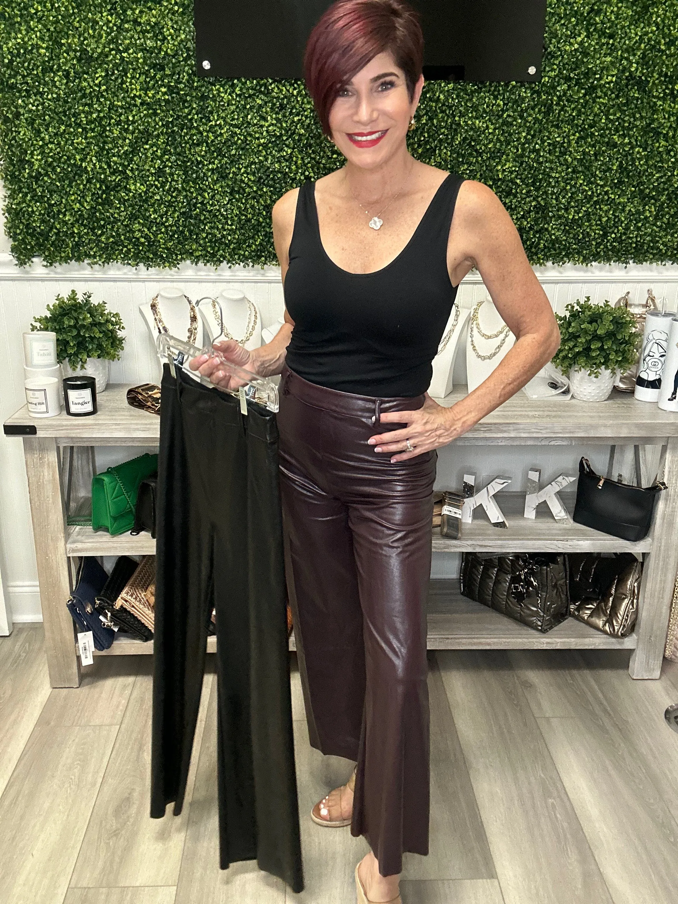 Hi Waist Vegan Leather Wide Leg Pants