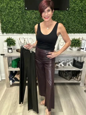 Hi Waist Vegan Leather Wide Leg Pants