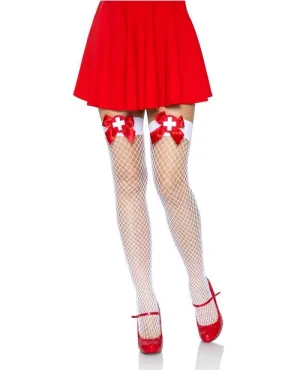 Leg Avenue Industrial Net Thigh High - O/S - White/Red