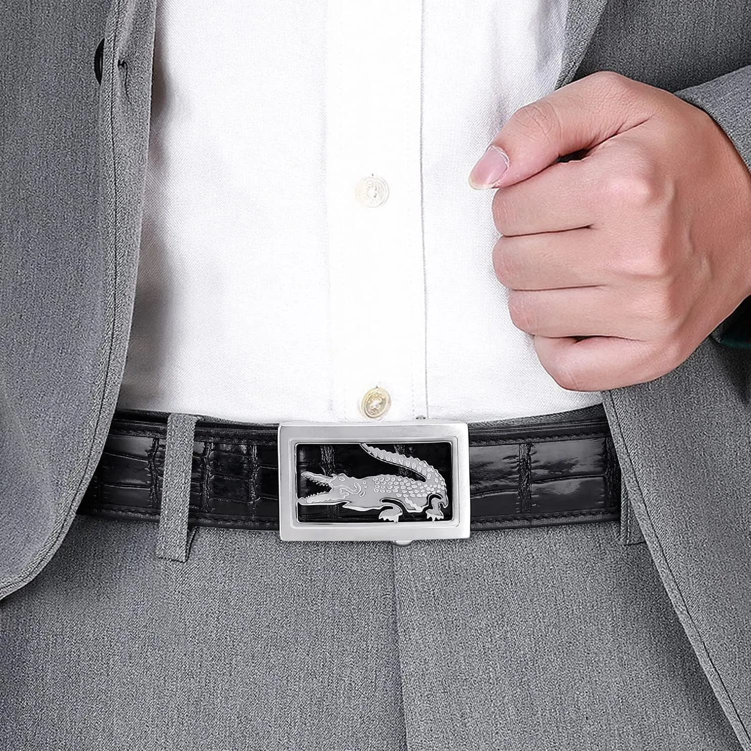 Men's Ratchet Belt Crocodile Leather Ratchet Dress Belt