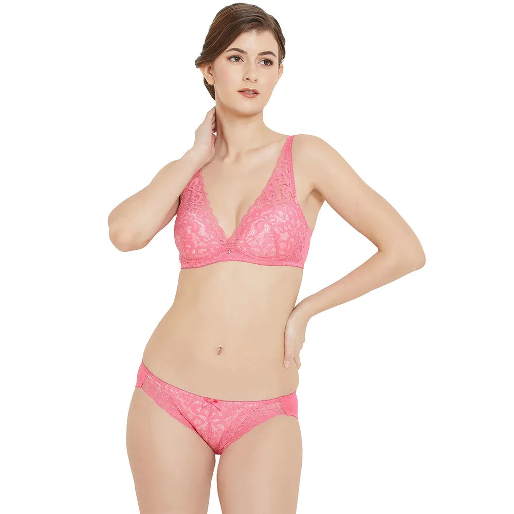 Mystique Low Waist Medium Coverage Bridal Wear Lace Bikini Panty - Pink