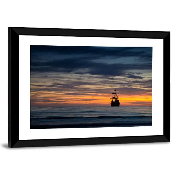 Pirate Ship At Sunset Canvas Wall Art