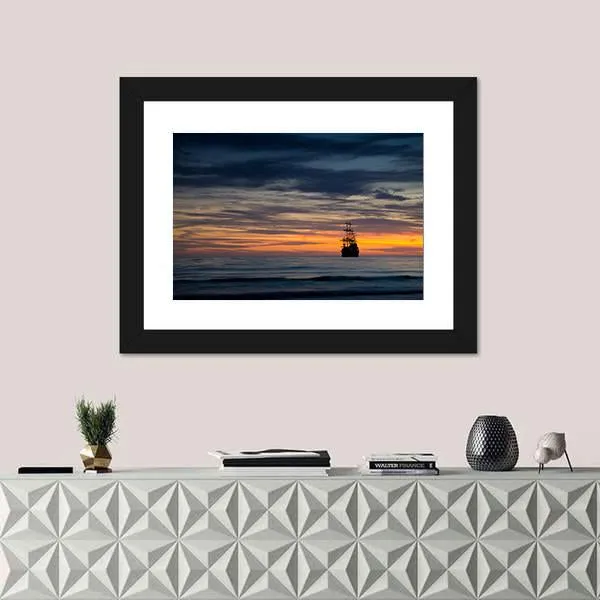 Pirate Ship At Sunset Canvas Wall Art