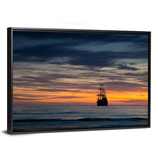Pirate Ship At Sunset Canvas Wall Art