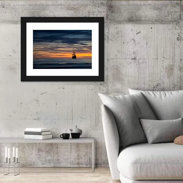 Pirate Ship At Sunset Canvas Wall Art