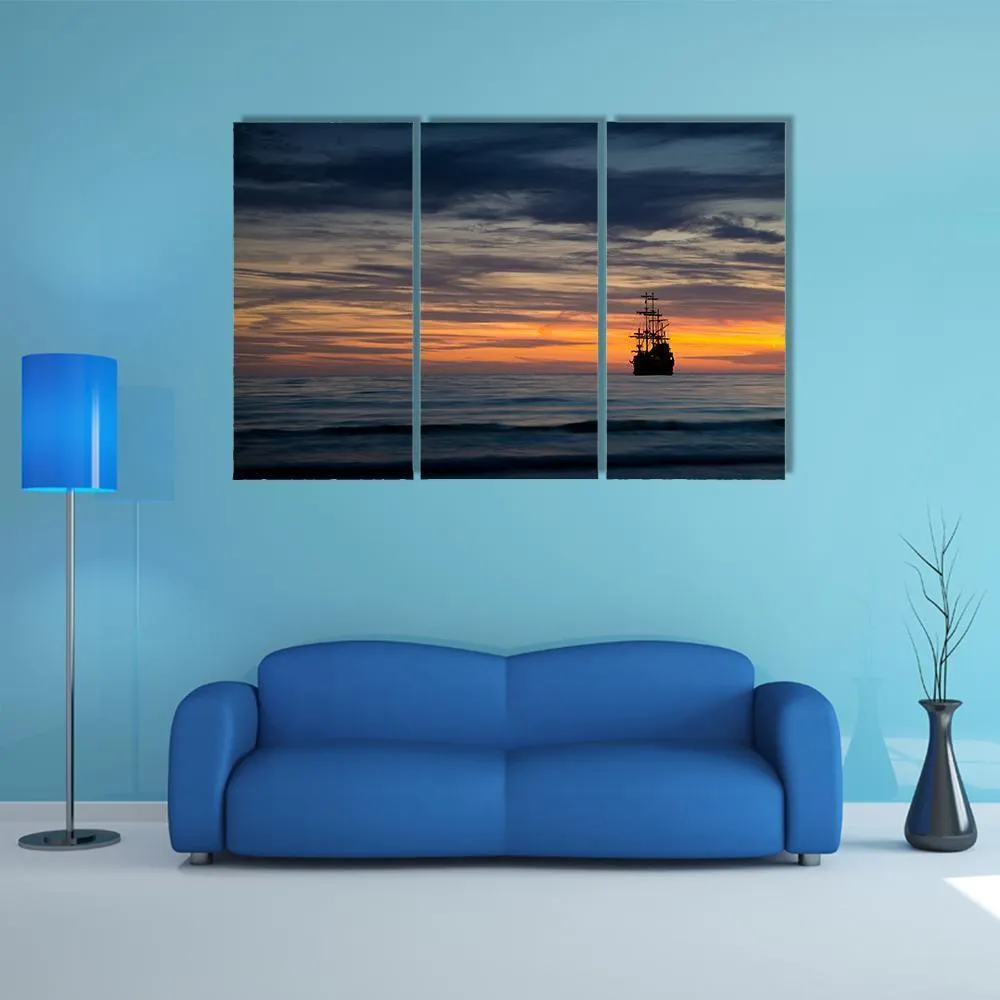 Pirate Ship At Sunset Canvas Wall Art