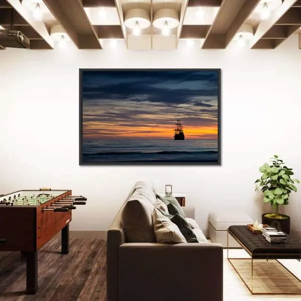 Pirate Ship At Sunset Canvas Wall Art