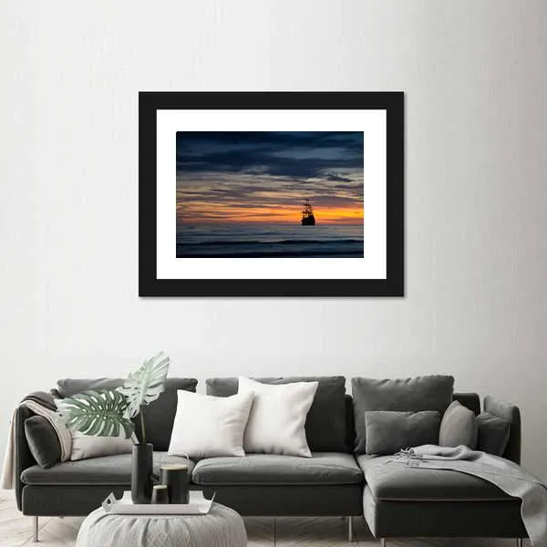 Pirate Ship At Sunset Canvas Wall Art