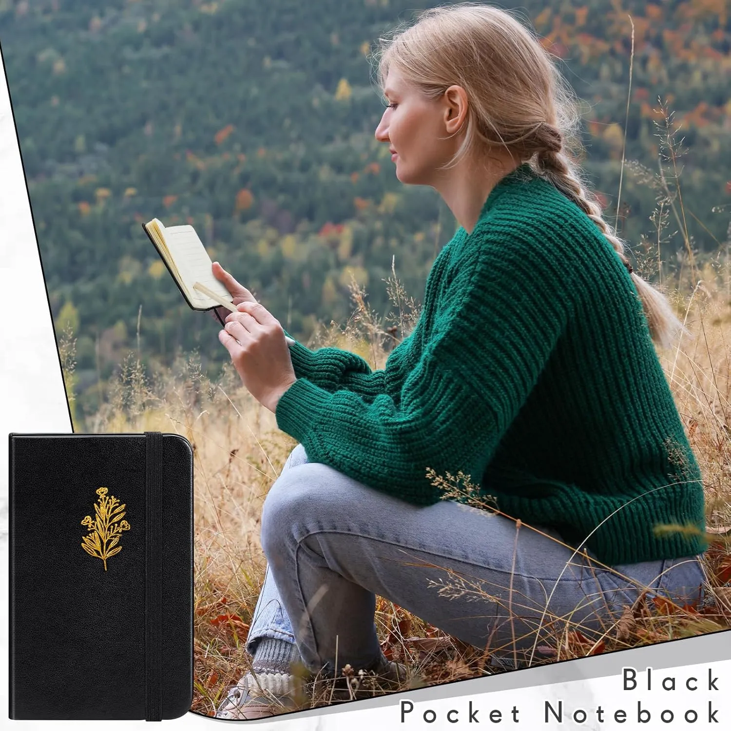 Qeeenar 4 Pcs Mini Leather Pocket Notebook 4 x 2.5 Inch Small Hardcover Notebook 50 Sheets Hardcover Mini Notepad Tiny Lined Journal for Office Home School Writing Supplies (Flower Branches Style)