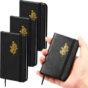 Qeeenar 4 Pcs Mini Leather Pocket Notebook 4 x 2.5 Inch Small Hardcover Notebook 50 Sheets Hardcover Mini Notepad Tiny Lined Journal for Office Home School Writing Supplies (Flower Branches Style)