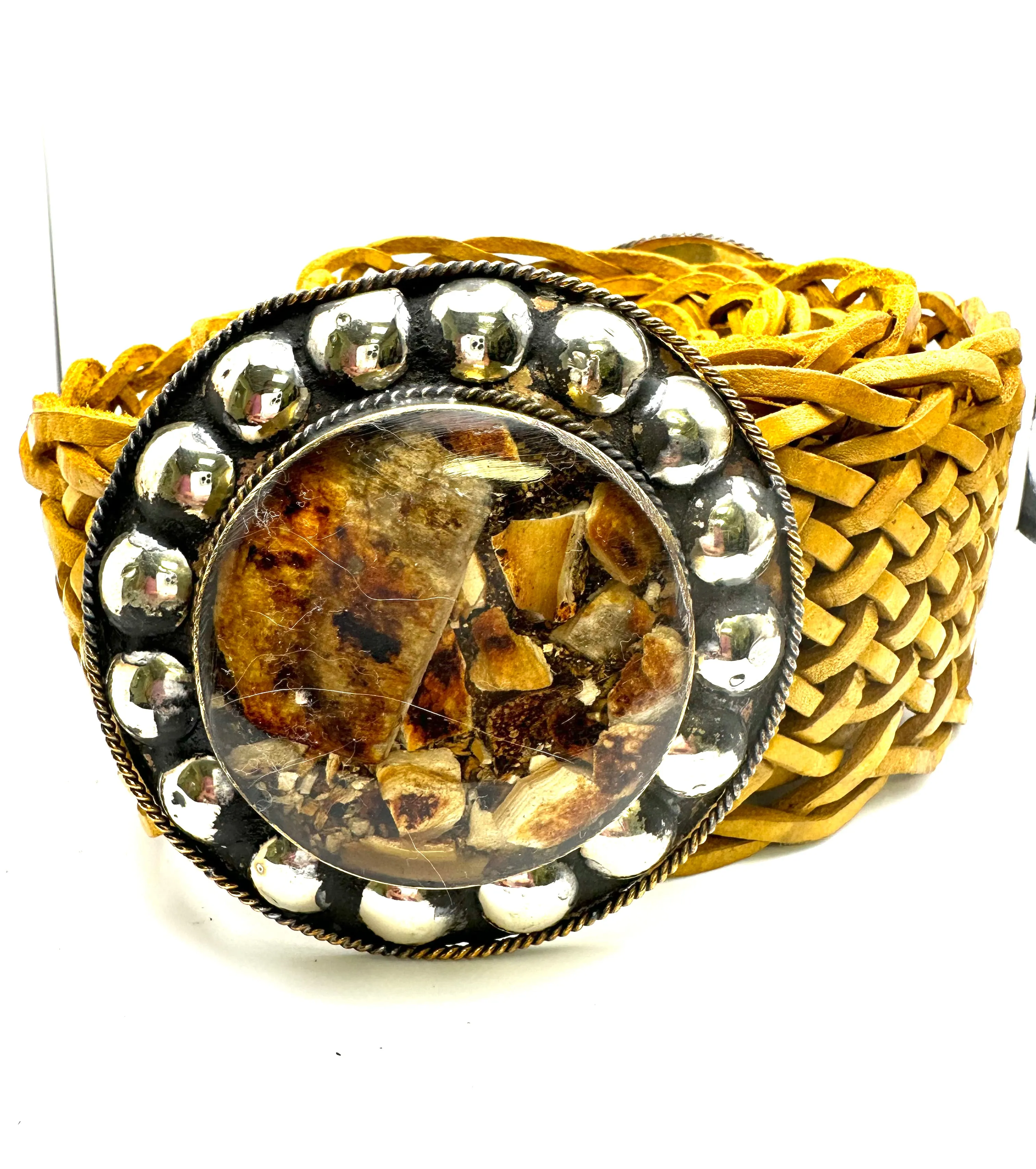 Silver and Stones Leather Belt