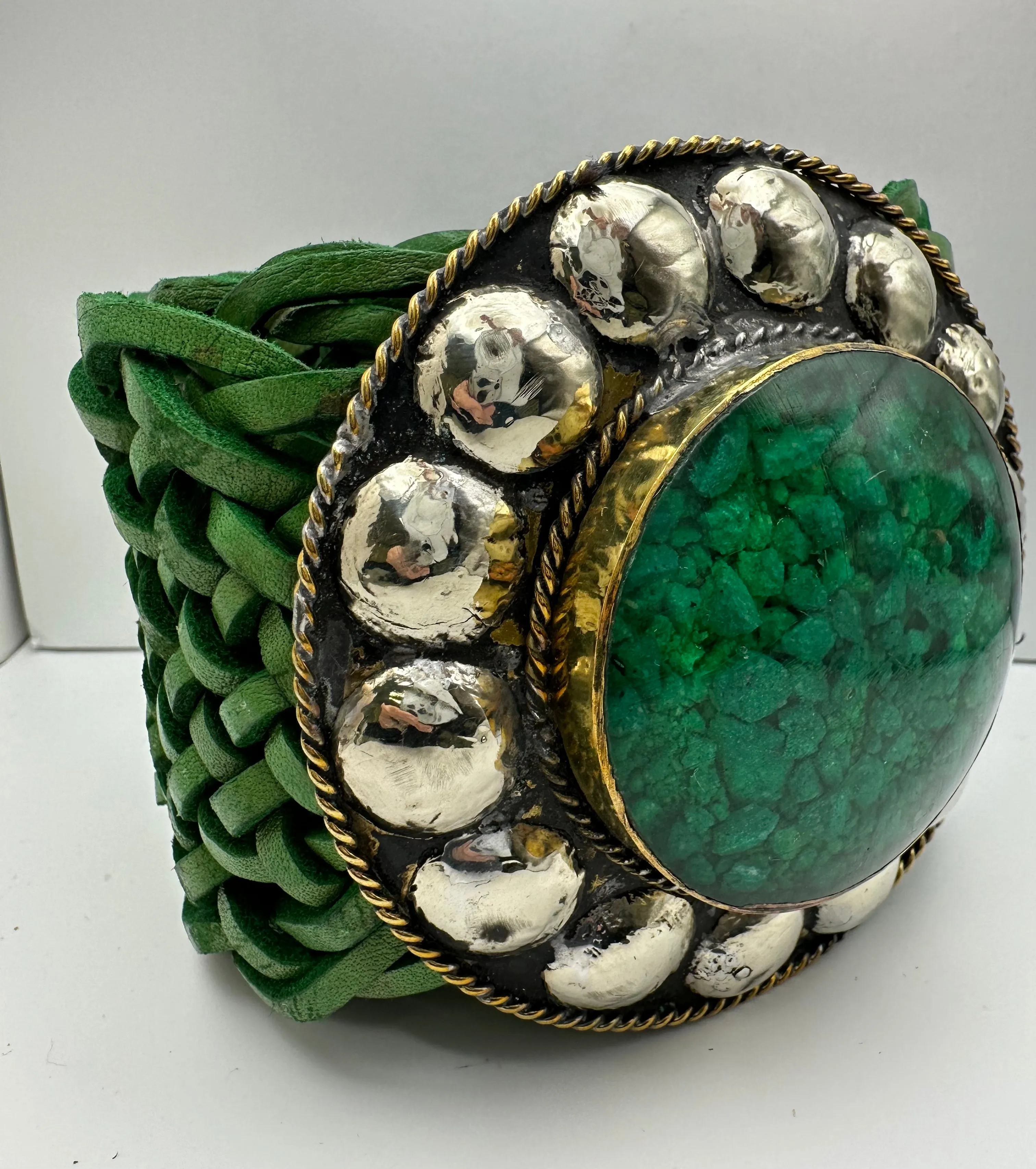 Silver and Stones Leather Belt