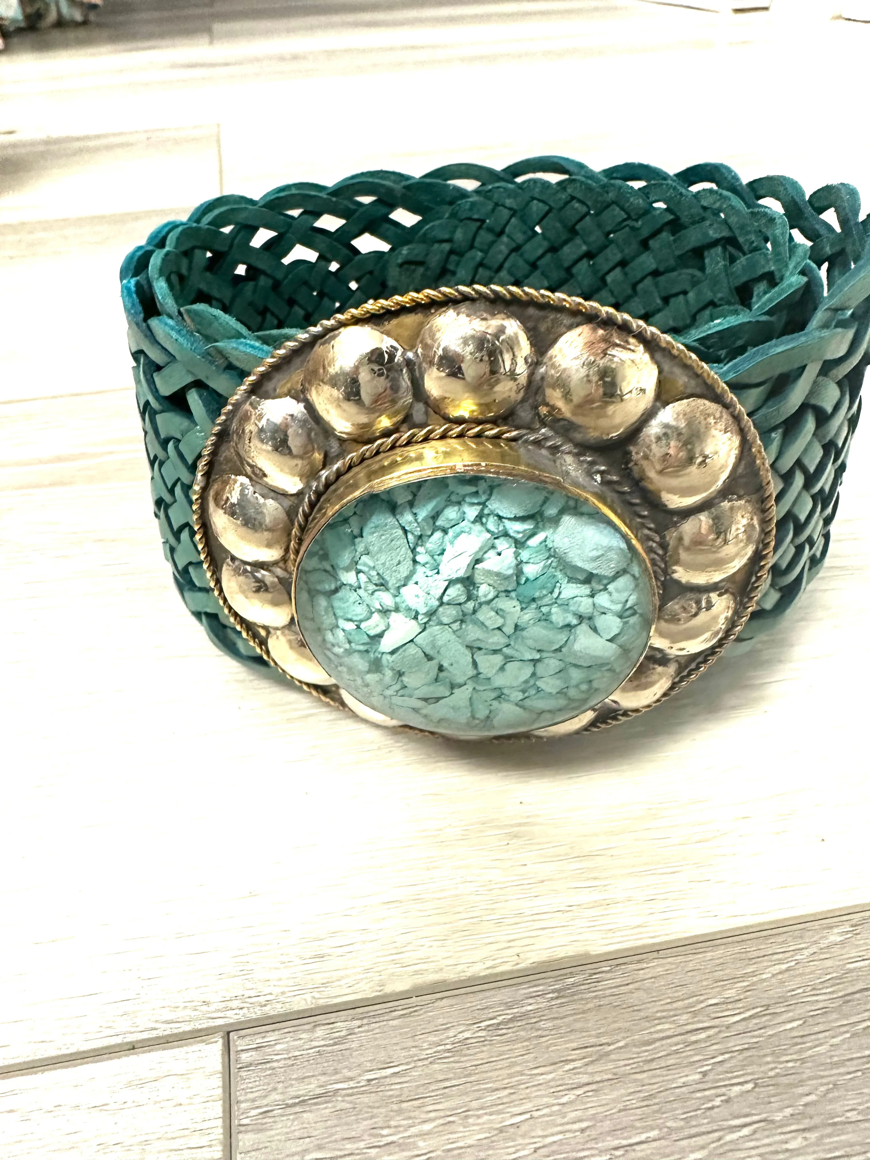 Silver and Stones Leather Belt