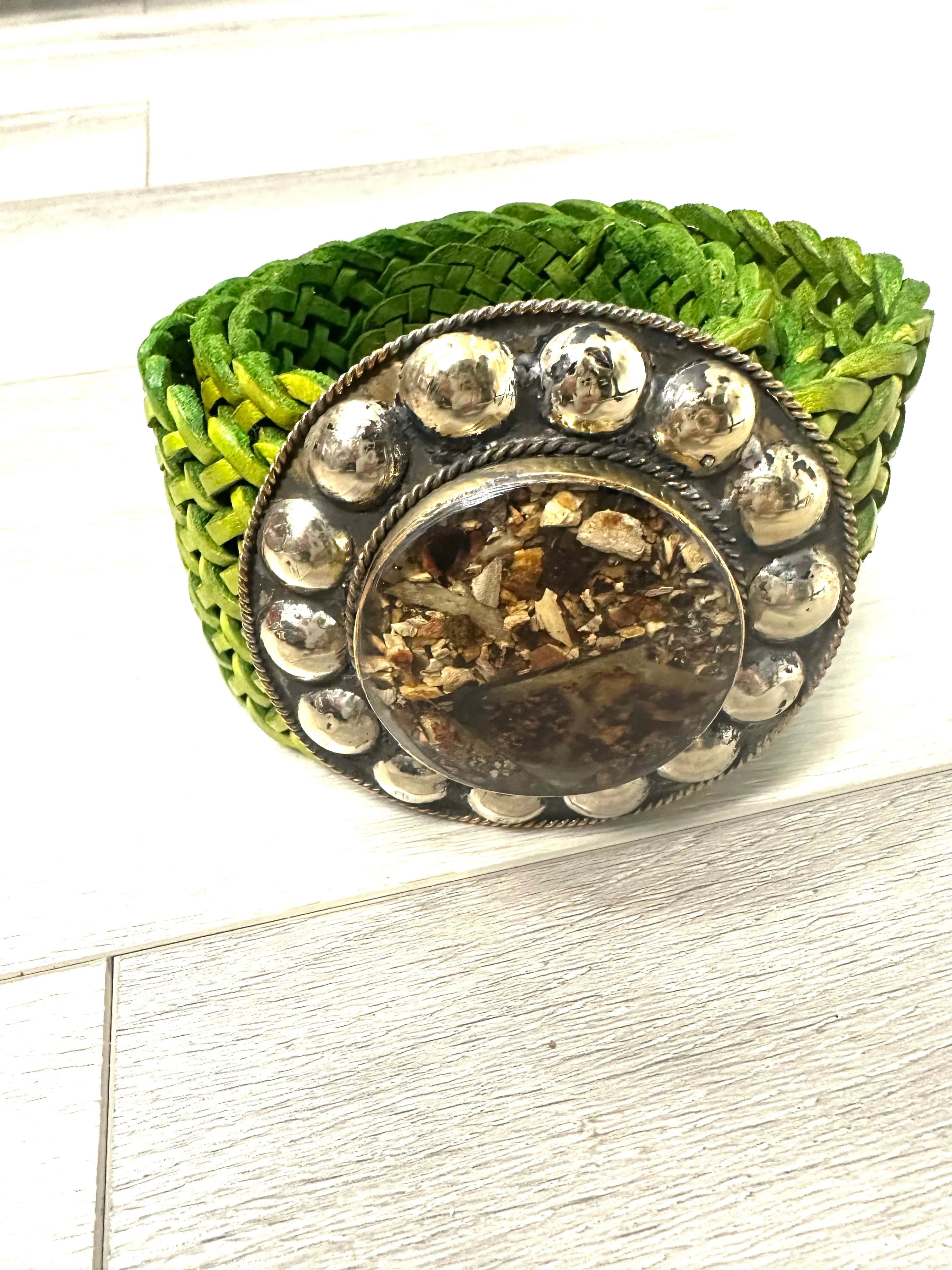 Silver and Stones Leather Belt