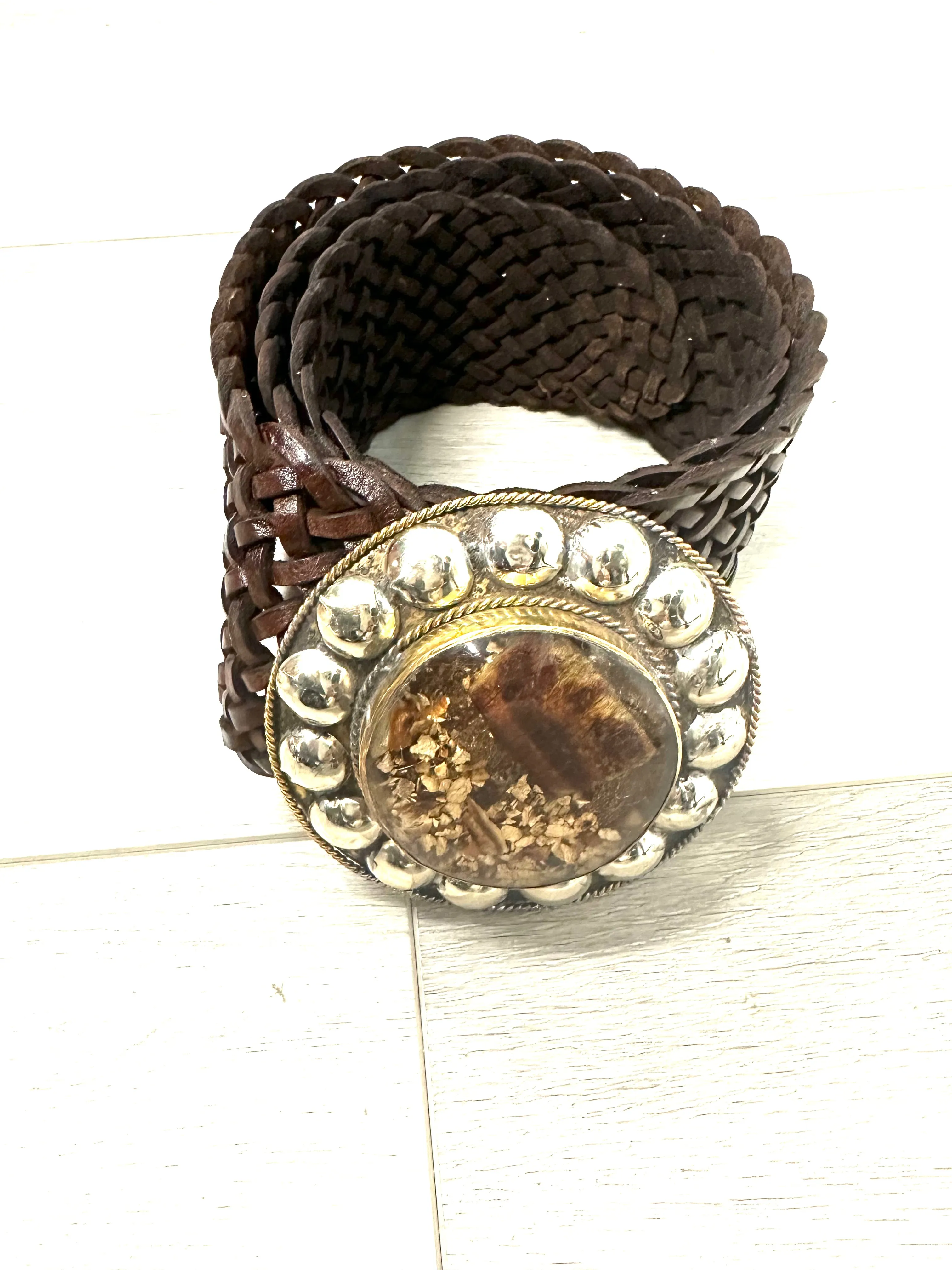Silver and Stones Leather Belt