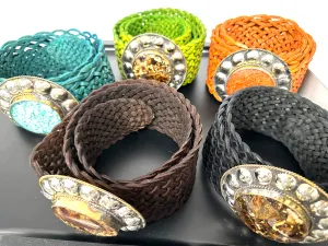 Silver and Stones Leather Belt