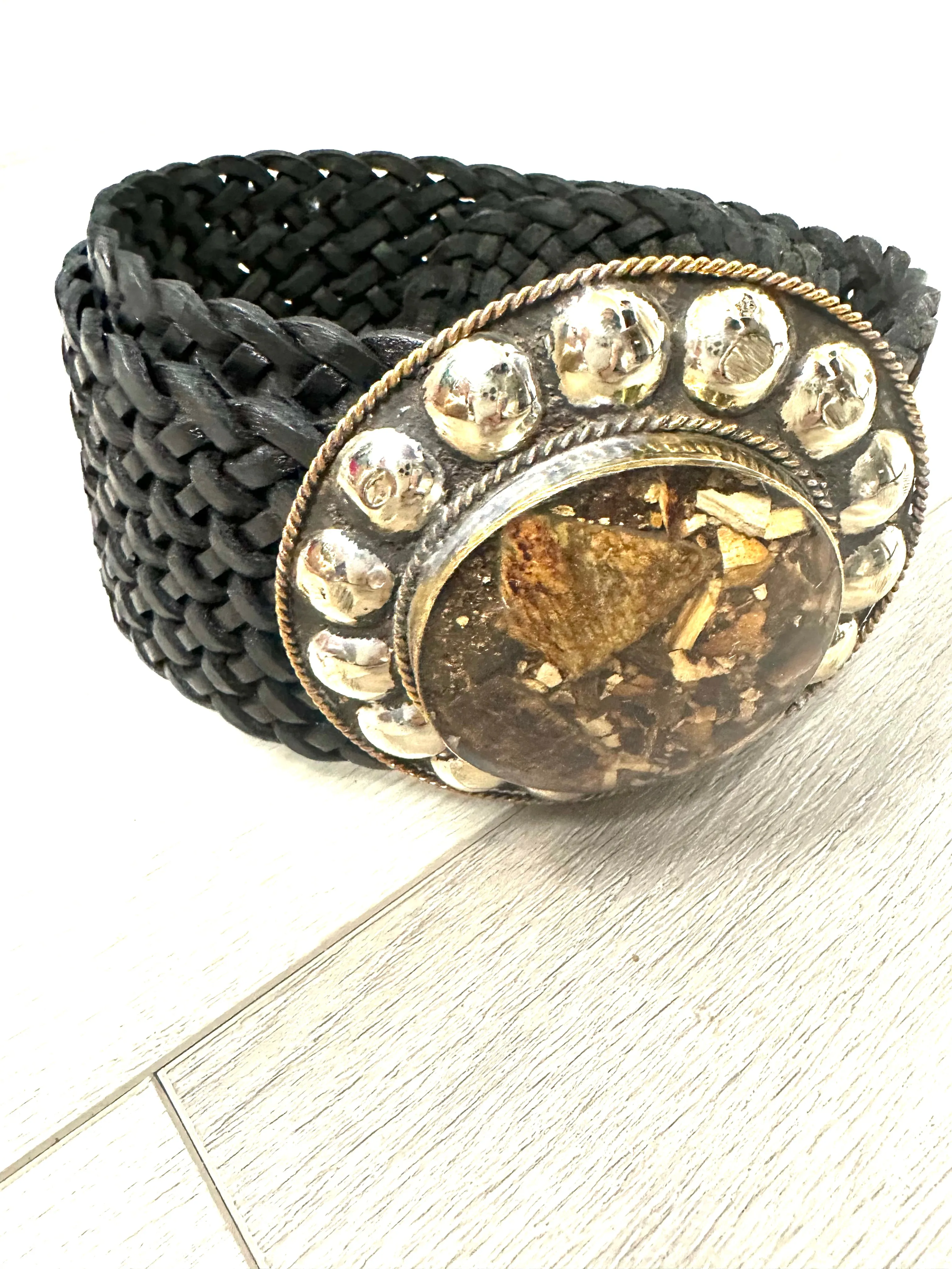 Silver and Stones Leather Belt