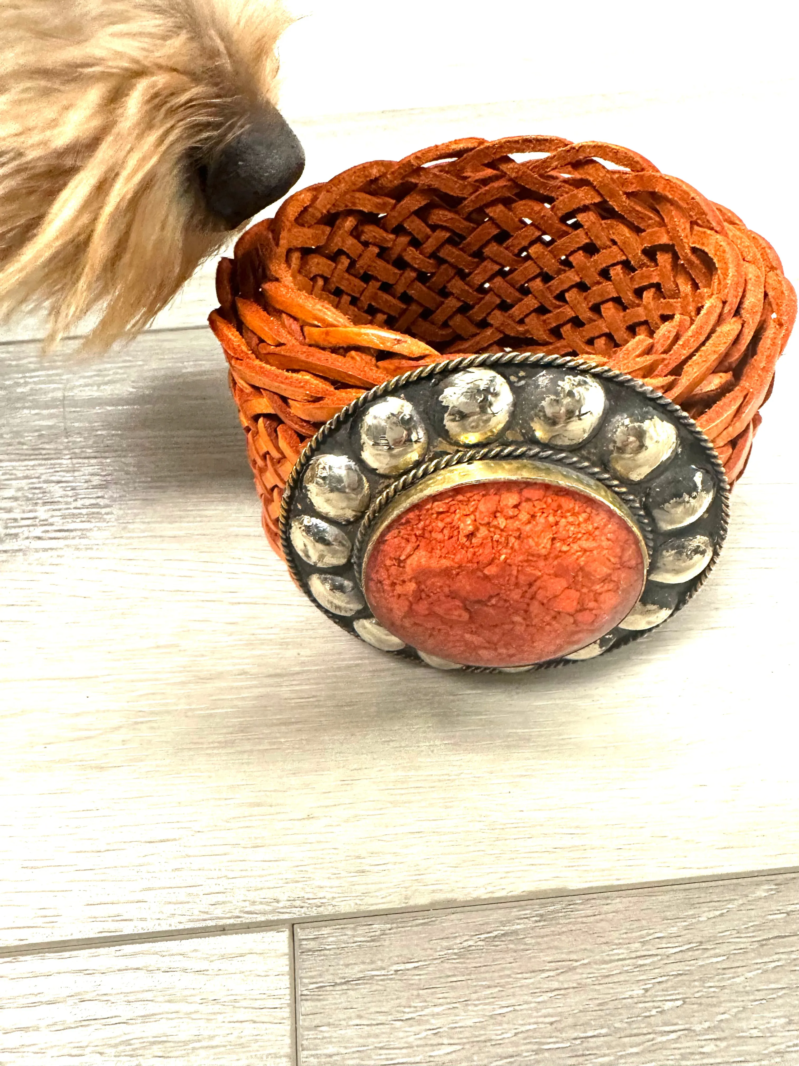 Silver and Stones Leather Belt
